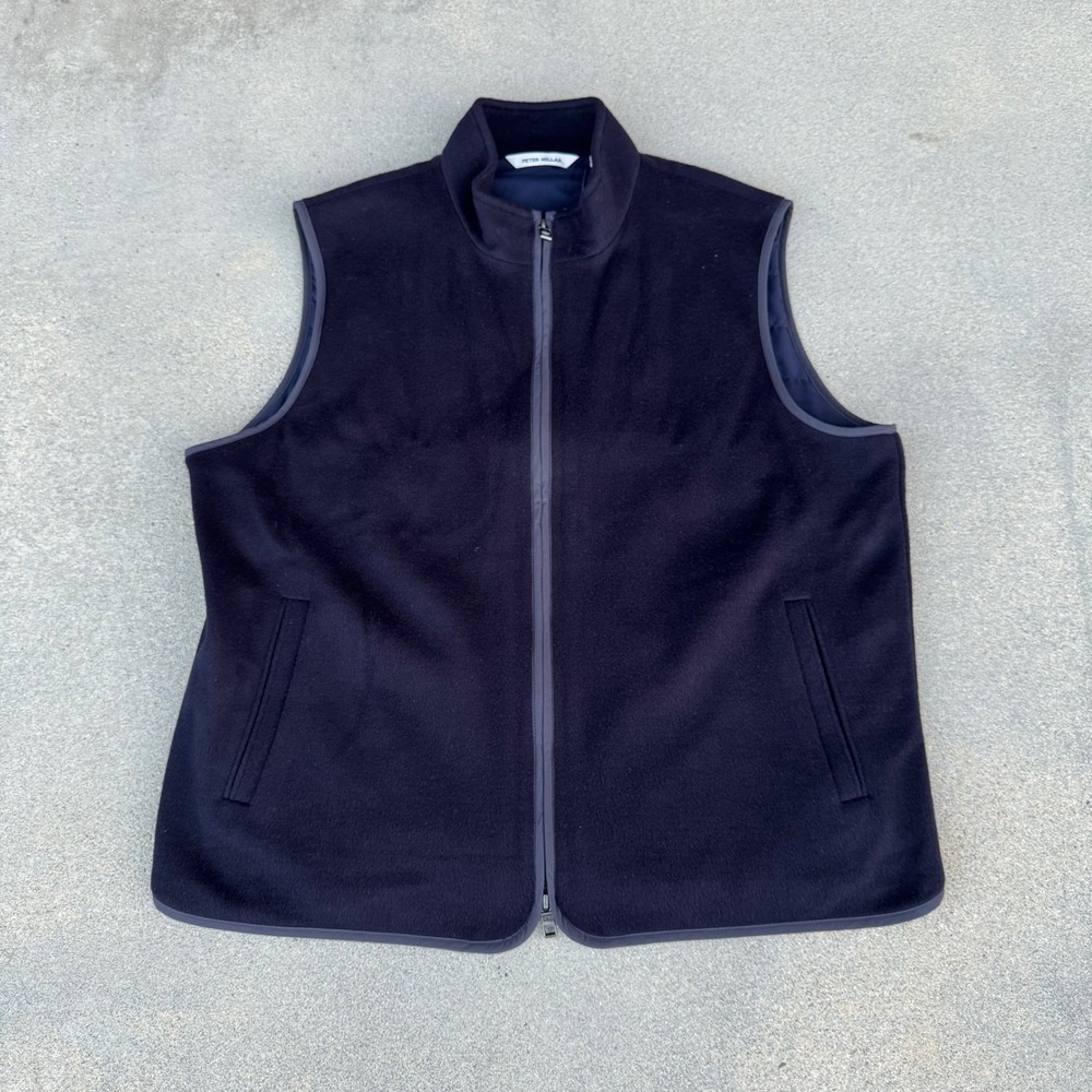Peter Millar Crown Flex Merino Vest Navy Blue Full Zip 100% Wool Mens XL MF25Z20